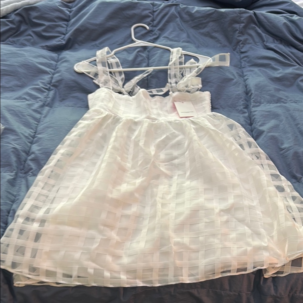 Amanda Uprichard White womens Check Overlay Dress